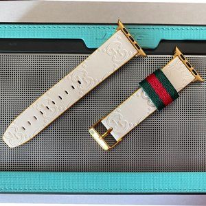 Luxury Apple Watch Band Designer Classic White Leather 38mm 40mm 42mm 44mm Gold